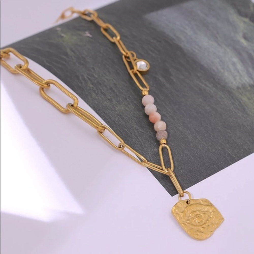 18K Gold Plated Natural Stone Eye Pendant Necklace